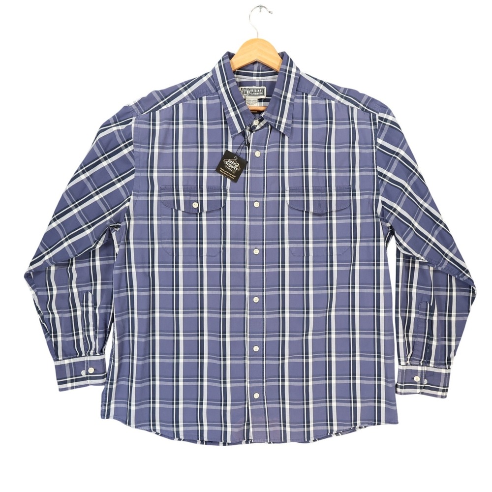 Route 66 Button Up Shirt Mens XL Blue Cotton Plaid Long Sleeve Casual
